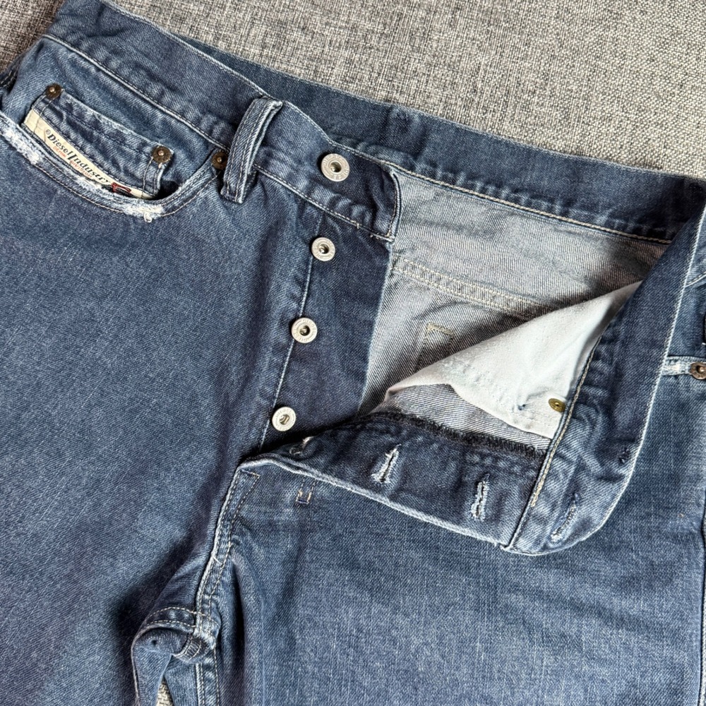 Diesel Ravix Mens Jeans | 32Wx29L | Blue Wide Leg Made in Italy Distressed